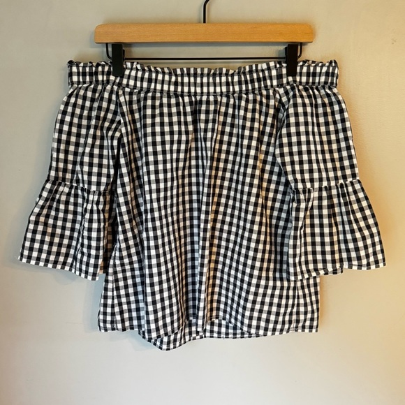 Abercrombie & Fitch Black Gingham Cotton Off the Shoulder Flowy Ruffle Top Sz S - Picture 3 of 5